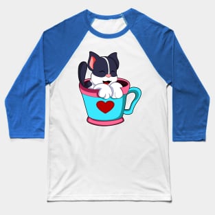 Cat with Heart Cup Baseball T-Shirt